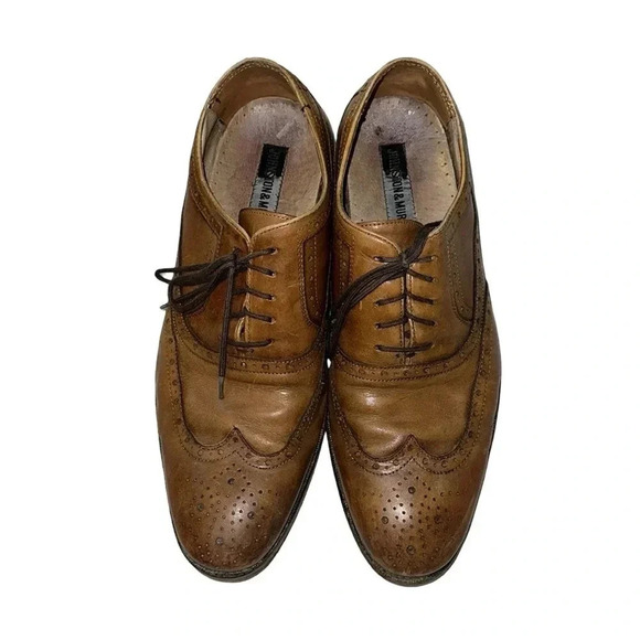 Johnston & Murphy Leather Camel Wing Tip Size 9.5 - Picture 2 of 6